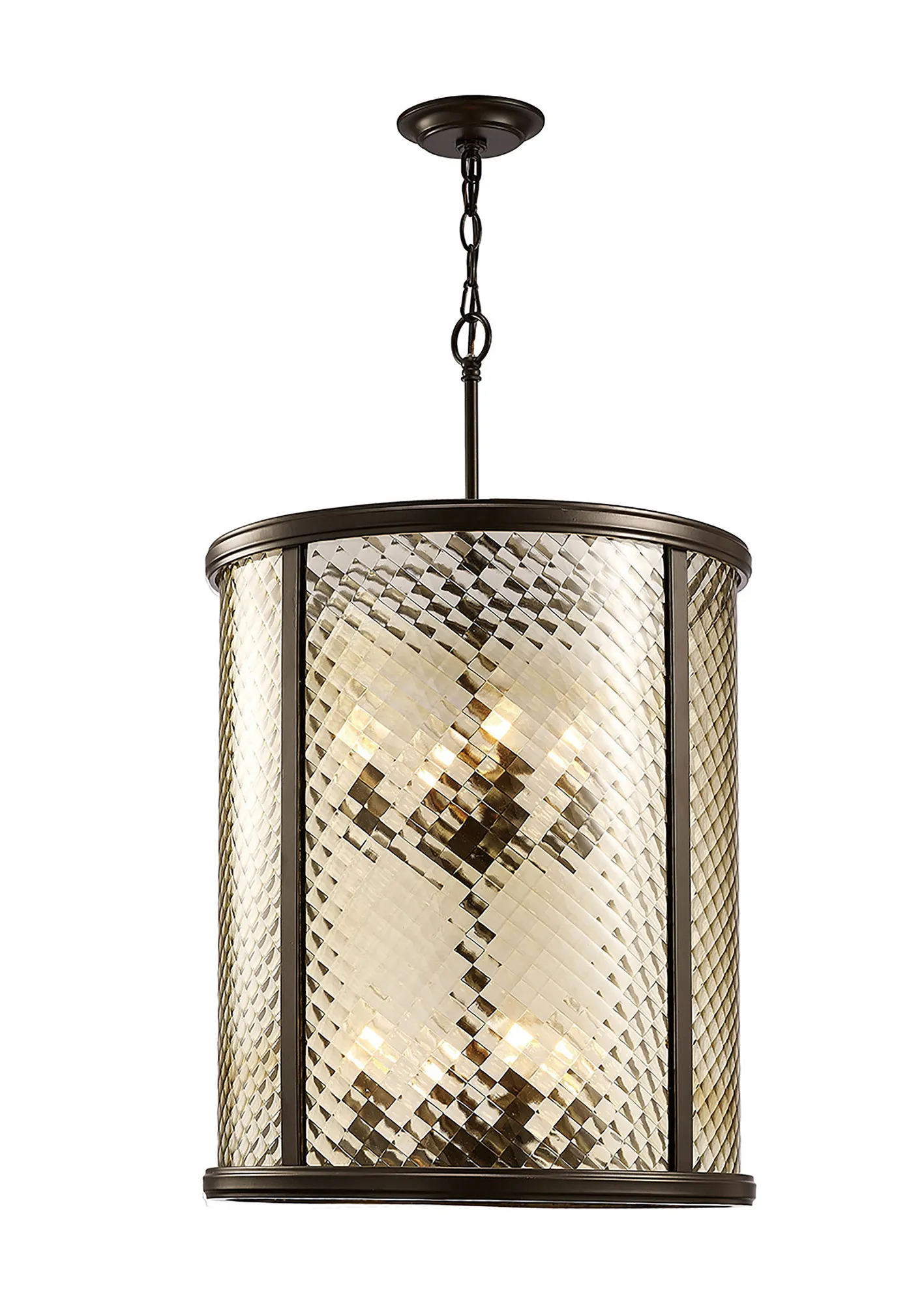 IL31678  Asia Round Glass Pendant 8 Light Oiled Bronze